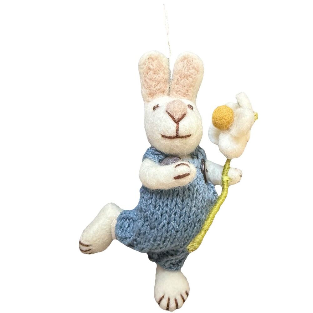 4 Gry & Sif Denmark Felted Wool White Bunny Rabbits Handmade Ornaments Rare HTF - Picture 7 of 16